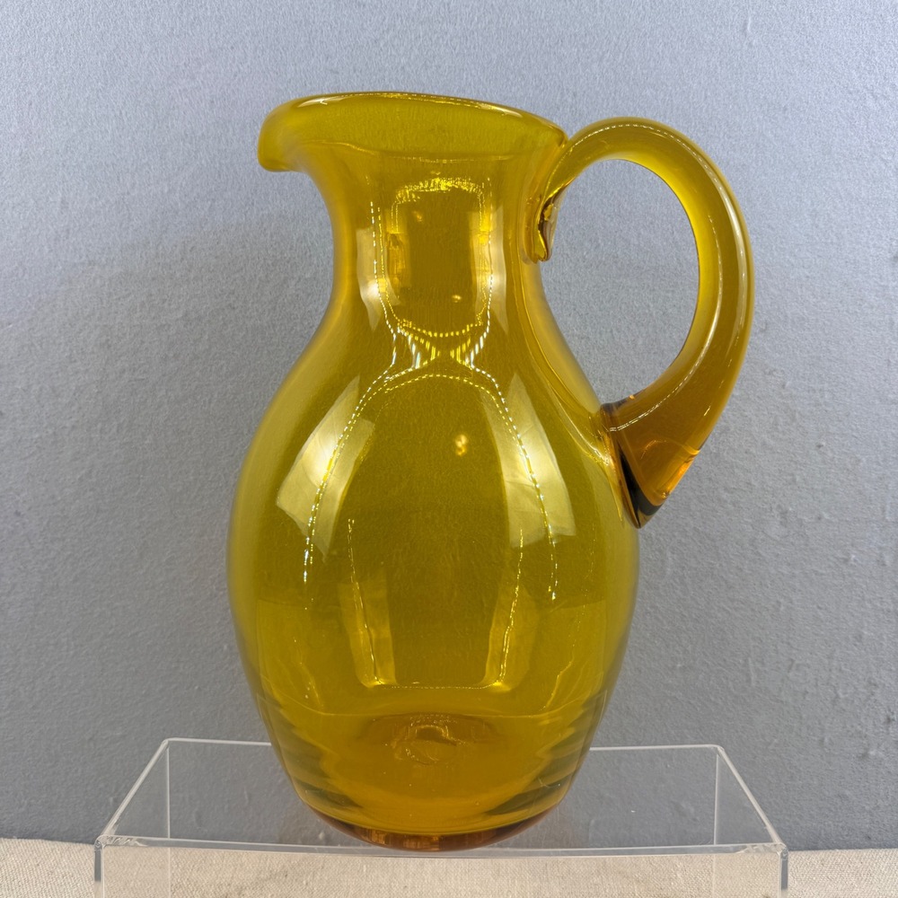 VTG 1960s Wayne Husted Blenko 623s Jonquil Yellow Art Glass Pitcher 10" MCM